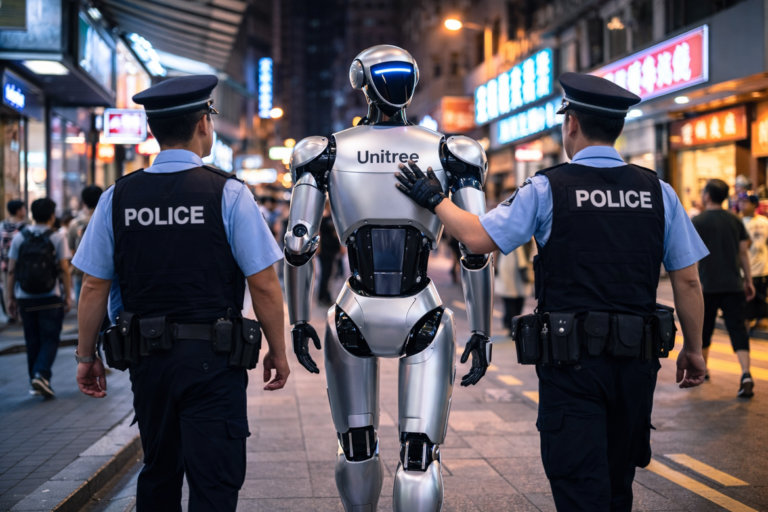 Humanoid Robot Escorted by Police After Startling Pedestrian in Macau